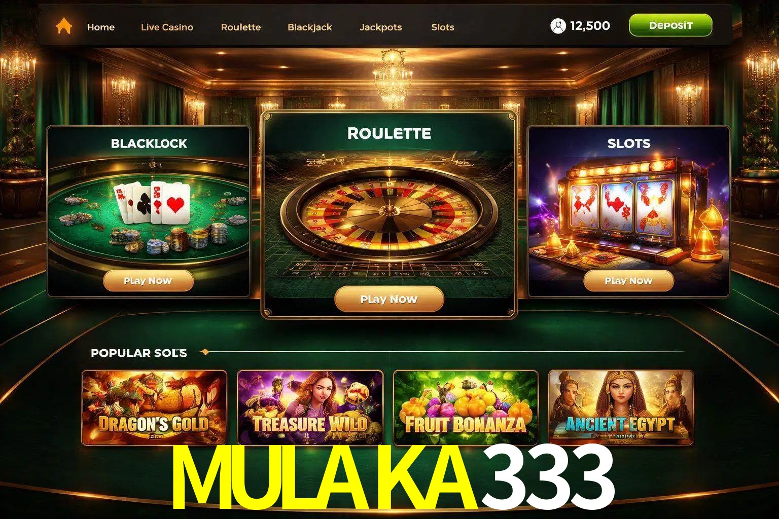 Vista de la plataforma MULAKA333 Casino mostrando categorías organizadas de juegos en línea